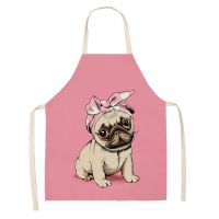 Cute Dog Pug Printed Cotton Linen Sleeveless Apron Kitchen Aprons Women Home Cooking Baking Waist Bib Pinafore 68x55cm фартук