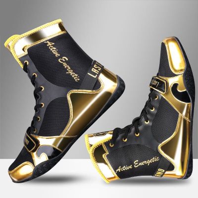 Men Sanda Fighting Boots Gold Red Boxing Sneakers for Mens Professional Boy Wrestling Boots Anti Slip Boxing Shoes Man