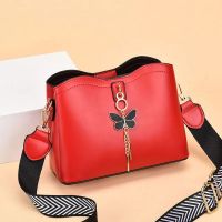 Yogodlns Luxury PU Leather Shoulder Bag Female Butterfly Pendant Crossbody Bag Multifuncion Bucket Bag Casual Lady Handbag Bolsa