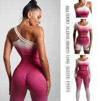 【YD】 Seamless Gradient Sets Waist Hip-Lifting Pants Long-Sleeved Suits Workout Gym Leggings for