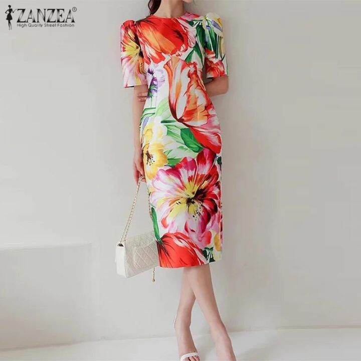 Zanzea Korean Style Womens Elegant Floral Printed Sundress Ol Work