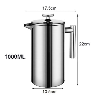 French Press Coffee Maker Stainless Steel Coffee Percolator Pot,Double Wall &amp; Large Capacity Manual Cafetiere Coffee Containers