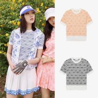 SOUTHCAPE 23 Golf Clothing Ladies Summer Casual Fashion Round Neck Short Sleeve Striped Breathable Printed Knit Top Gorgeousous