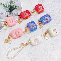 ✉♨₪ Fundas For Apple AirPods 1 2 Pro Case Luxury Gem Water Drop Hard Headphone Case With Cute Pearl Bracelet Keychain Earphone Cover