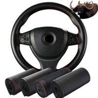 Universal Genuine Leather Steering Wheel Cover 37CM 38CM Anti Slip Braiding Cover for Steering Wheel Cowhide Steering Protector