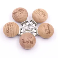 5PCS Beech Wood Baby Pacifier Clips Round Dummy Clip DIY Paci Chain Accessories Chemical Free Wooden Pacifier Holder Clips Pins Tacks