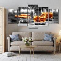 Cigarette and Wine Glass Poster Photo Modern Style Wall Art Canvas Painting Home Decoration Hd Printing Five Pcs Bar Club Decor Drawing Painting Suppl