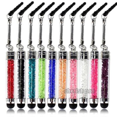 Mini Fashion Luxury Colors Diamond Crystal Stylus Touch Screen Pen for Iphone Ipad Dust Plug for Mobile Phone Free Shipping Pens