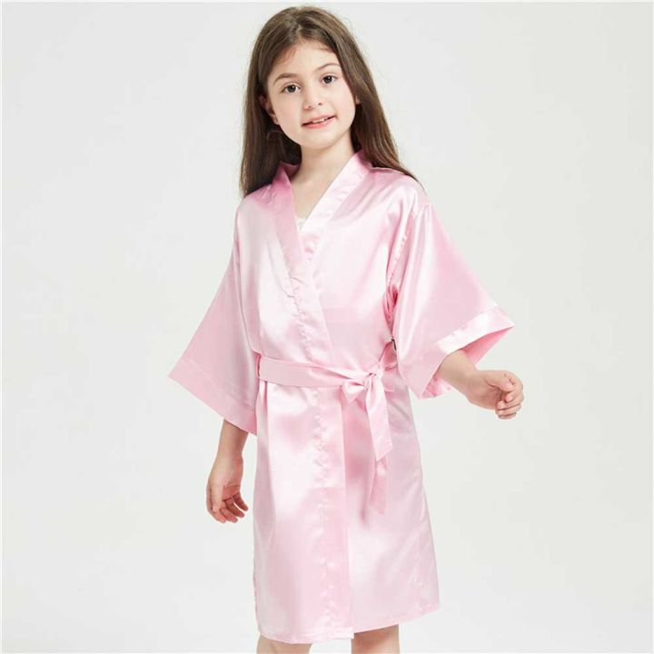 เสื้อคลุมอาบน้ำผ้าไหมซาตินชุดนอนแฟชั่น3-13y-ชุดคลุมผ้าเช็ดตัวกิโมโนสำหรับเด็กเสื้อคลุมเด็กผู้หญิงวัยรุ่นผ้าขนหนูชุดนอนเด็กหญิง-baju-tidur-musim-panas