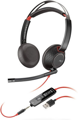 Poly Plantronics - Blackwire C5220 - Wired, Dual-Ear (Stereo) Headset with Boom Mic - USB-A, 3.5 mm to connect to your PC, Mac, Tablet and/or Cell Phone USB-A Basic Packaging