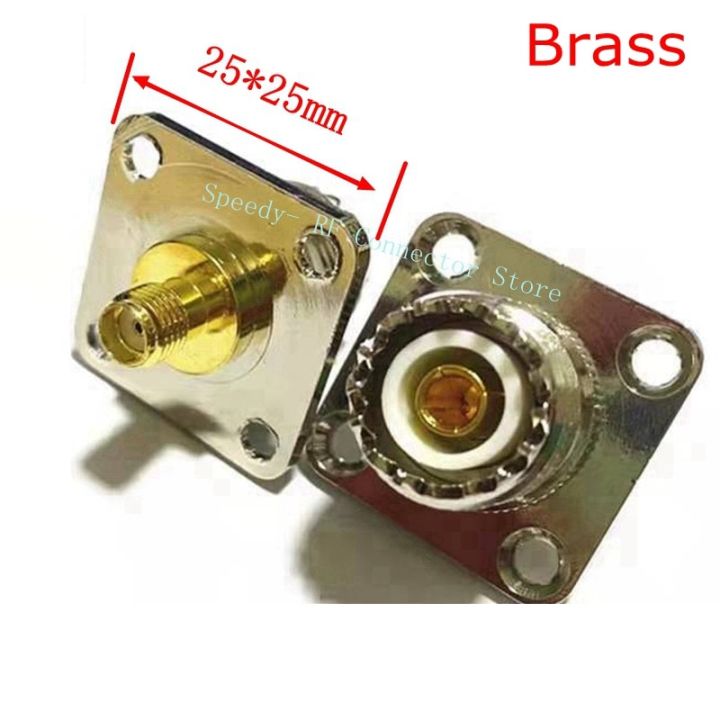 sl16-uhf-so239-female-to-sma-female-connector-uhf-to-sma-female-plug-4-hole-flange-panel-mount-socket-rf-coaxial-adapters-brass-electrical-connectors