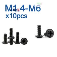 10pcs/lot M1.4 M2 M2.5 M3 M 3.5 M4 M5 M6 PWM Black Pan Head Screws  with Washer Fixed Motherboard Screws With Pad DIN967 Screw Nut Drivers