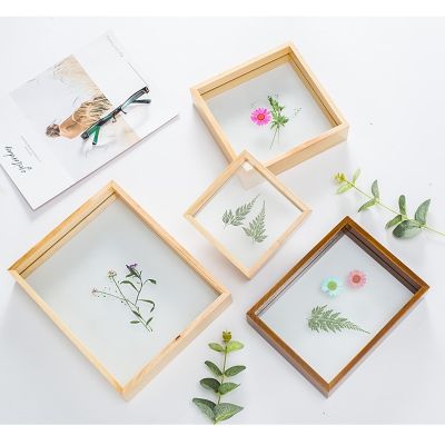 ✉✐ Double-sided DIY Family Wooden Photo Frame with Glass Cove for Plant Specimen Modern Picture Display Holder Wedding Decor Art