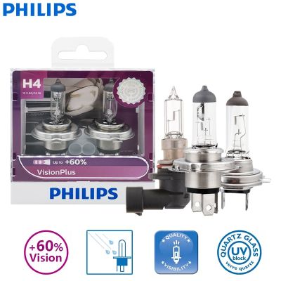 Philips วิชั่นบวก H7 H4 H1 H11 HB3 HB4 9005 9006ไฟส่องสว่างรถยนต์ไฟหน้าฮาโลเจน + 60% วิสัยทัศน์โคมไฟออโต้อัตโนมัติของแท้คู่