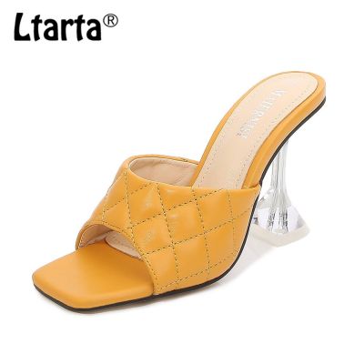 LTARTA 2021รองเท้าแตะกลางแจ้งหัวเหลี่ยมสำหรับผู้หญิง,รองเท้ารองเท้าส้นสูงตันส้นไวน์คริสตัลทอส้นสูงไซส์ใหญ่รองเท้าแตะ WZ-9720-6