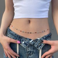 Sexy Body Chain for Women Colorful Imitation Gem Waist Belly Chain  Fashion Body Jewelry Beach Bikini Accessories Y2k Streetwear