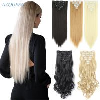 AZQUEEN Synthetic Long Straight Hair 16 Clips 140G Extensions Clips in High Temperature Fiber Black Brown Hairpiece