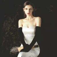 ✹ Womens Black Winter Velvet Full Finger Wedding Bridal Gloves Long Opera Party Gloves 2023