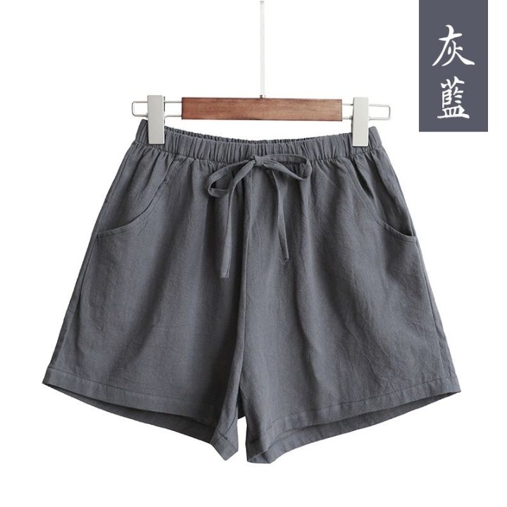 กางเกงขาสั้นผ้าลินิน-กางเกงผู้หญิงน่ารักๆ-สไตล์ญี่ปุ่น-ขากว้าง-ใส่สบาย-งานวินเทจ-มีให้เลือกหลายแบบ