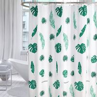 Green Banana Leaves Plants Printing Shower Curtains Toilet Bathroom Thick Polyester Waterproof Shower Curtains(With 12PCS Hook Rings)