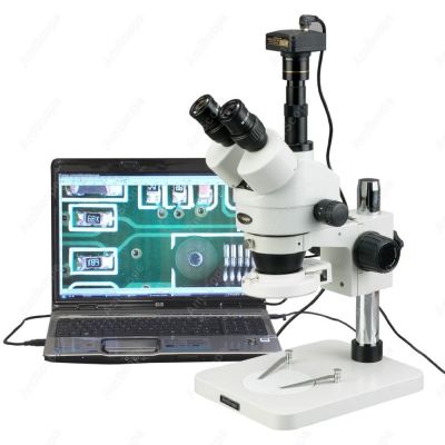AmScope Supplies 7X-45X Surface Inspection 144-LED Zoom Stereo Microscope + 10MP Digital Camera