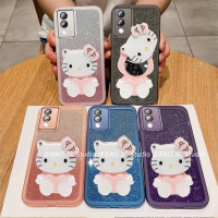 เงางาม เคสโทรศัพท์ VIVO Y17s Y16 Y35 Y22 Y22s Y02 Y02A Y02T Y01 Y15A Y15s 4G เคส การ์ตูนน่ารักใหม่แฟชั่นเฮลโลคิตตี้เคสกระจกกันลื่นที่มีฟิล์มเลนส์กรอบนุ่ม2023