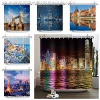 【CW】♙✕  New Night View Shower Curtains Scenery Hooks Curtain Set