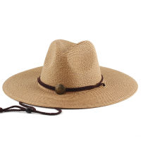 [hot]2023 New Wide Brim Men Straw Hat with Chin Strap Summer Women Garden Beach Sun Hat UPF 50+