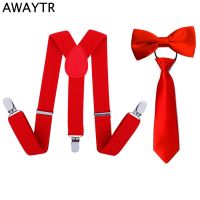 AWAYTR 3 Pcs/Lot Baby Suspenders Boys Girls Red Color Suspenders School Wedding Elastic Straps Neckties Bowties Boys Clothing