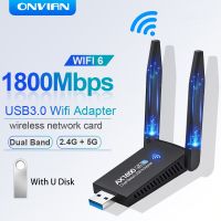 Onvian 1800Mbps USB Wifi Adaper USB WiFi 6 Wireless Network Card USB3.0 Dual Band 2.4G 5GHz Wi-Fi Adapter For PC Desktop Laptop  USB Network Adapters