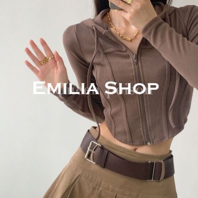 EMILIA SHOP เสื้อ เสื้อครอป เสื้อผ้าแฟชั่นผู้หญิง เสื้อแขนยาวไหมพรม 2022 ใหม่ ES220289