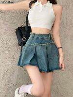 Harajuku Punk Y2K Denim Mini Pleated Skirt Summer Vintage High Waist Jeans Shorts Skirts Women Gothic Chic Korean Falda de busto