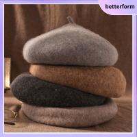 BETTERFORM ขนสัตว์หนาขึ้น หมวกเบเร่ต์ขนสัตว์ สีทึบทึบ อบอุ่นและอบอุ่น หมวกเบเร่ต์ศิลปิน ภาษาฝรั่งเศสคำ อุปกรณ์เสริมเสริม หมวกบีนนี่ หญิงหญิงหญิง