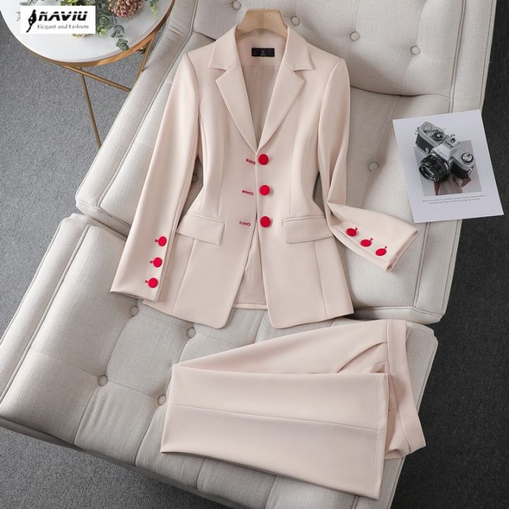 Women High Waist Floor-Length Suits Pants Autumn Winter White