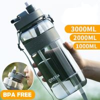 【LZ】﹍♛  Garrafa de água potável de plástico com palha sem BPA 1 L 1 L 1000 ml 2000ml Sport Novo