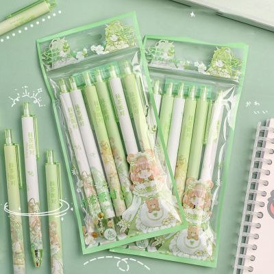 6pcs Matcha Party Gel Pens Set Click Type 0.5mm Ballpoint Black Color Ink for Writing Office School A7097 Pens