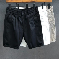 Casual Short Men Summer Clothes Knee Length Korean Fashion Shorts Men Streetwear Solid Color Short Breath Comfort Elastic Waist