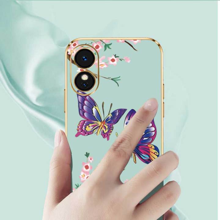 เคสสำหรับ-oppo-a78-5g-oppo-a98-5g-oppo-reno-8t-oppo-reno-8t-5g-ผีเสื้อสวยงามหรูหราพร้อมกล้องดอกไม้เคสโทรศัพท์ขอบชุบซิลิโคนนิ่มพร้อมฟรีสายคล้อง