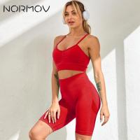 NORMOV 2PCS Seamless Yoga Sets Women Short Summer Sport Bra Fitness Clothing+High Waist Gym Shorts Sport Leggings Workout Set