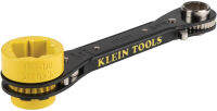 Klein Tools KT155T 6-In-1 Linemans Ratcheting Wrench with Bolt Through Design and Bright Yellow Socket 5-in-1, Standard Gearing