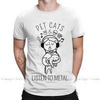 High Quality Men Meow Music Cat Black T-Shirt Pet Cats And Listen To Music Pure Cotton Shirt Tees Harajuku Tshirt