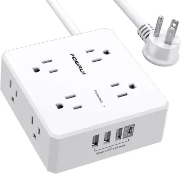 GE 6-Outlet Power Strip, 12 Ft Extension Cord, Flat Plug, Grounded,  Integrated Circuit Breaker, 3-Prong, Wall Mount, UL Listed, White, 45195