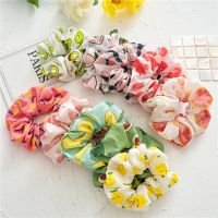 Cute Fruit Avocado Printed Scrunchies for Women Peach Orange Lemon Elastic Hair Rubber Bands Ponytail Holder Hair Accessories