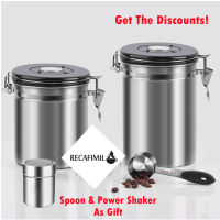 Coffee Canister Airtight Stainless Steel Kitchen Food Storage Container with Date Tracker and Scoop 1.5L1.8L, BlackSilver