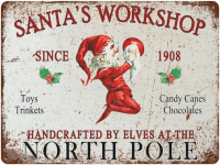 Tanlinxin Farmhouse ตกแต่งคริสต์มาสป้ายดีบุก-Man Cave Stuff - The North Pole Santa S Workshop Art ป้ายดีบุก-วินเทจโลหะดีบุก