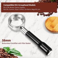 58mm Bottomless Portafilter 2 Ear Espresso Portafilter with Filter Basket Replacement Parts Accessories for E61 Rocket, Faema, Rancilio Coffee Machine