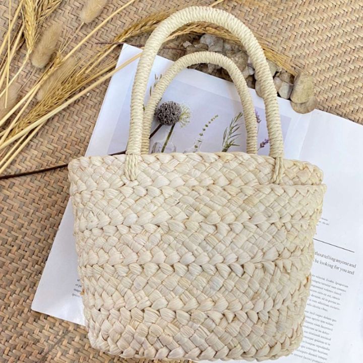 summer-handmade-small-woven-bag-corn-husk-handbag-basket-straw-rattan-bag-parent-child-children-straw-rattan-purse
