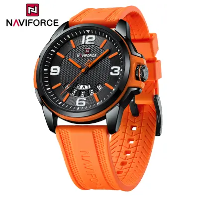 NAVIFORCE Men Waterproof Watch Casual Sports Student Watches Shock Resistant Original 2023 Quartz Watch Plain Silica Strap Dual Calendar with Luminous Dial