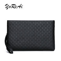 YoReAi Mens Business Anti-splash Handbag Black Casual Large-capacity Soft Leather Clutch Bags Non-slip Multi-card Slot Package