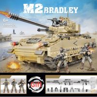 1350Pcs Scale  Army Action Figures Mega Block Ww2  M2 Bradley Tank Building Brick Toy For Boys Gift